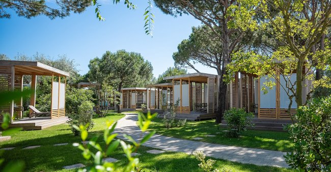 Bungalow moderni in legno immersi nel verde.